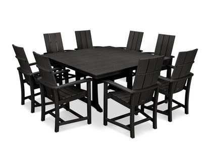 POLYWOOD® Modern Adirondack 9-Piece Farmhouse Trestle Dining Set in Black