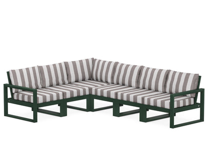 POLYWOOD® EDGE 6-Piece Modular Deep Seating Set in Green / Cabana Stripe Grey Mist