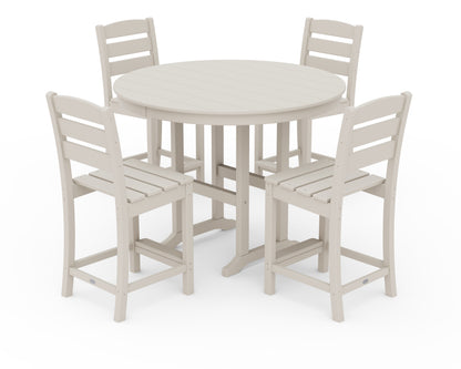 POLYWOOD® Lakeside 5-Piece Farmhouse Round Side Chair Counter  Set in Sand