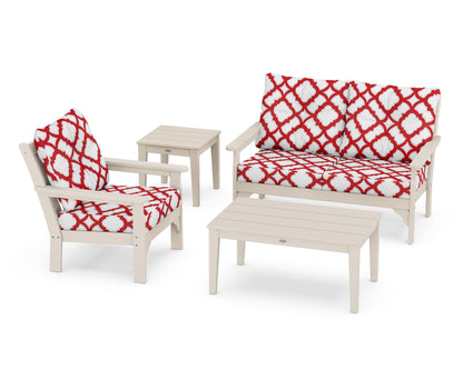 POLYWOOD® Vineyard 4-Piece Deep Seating Set in Sand / Trellis Crimson