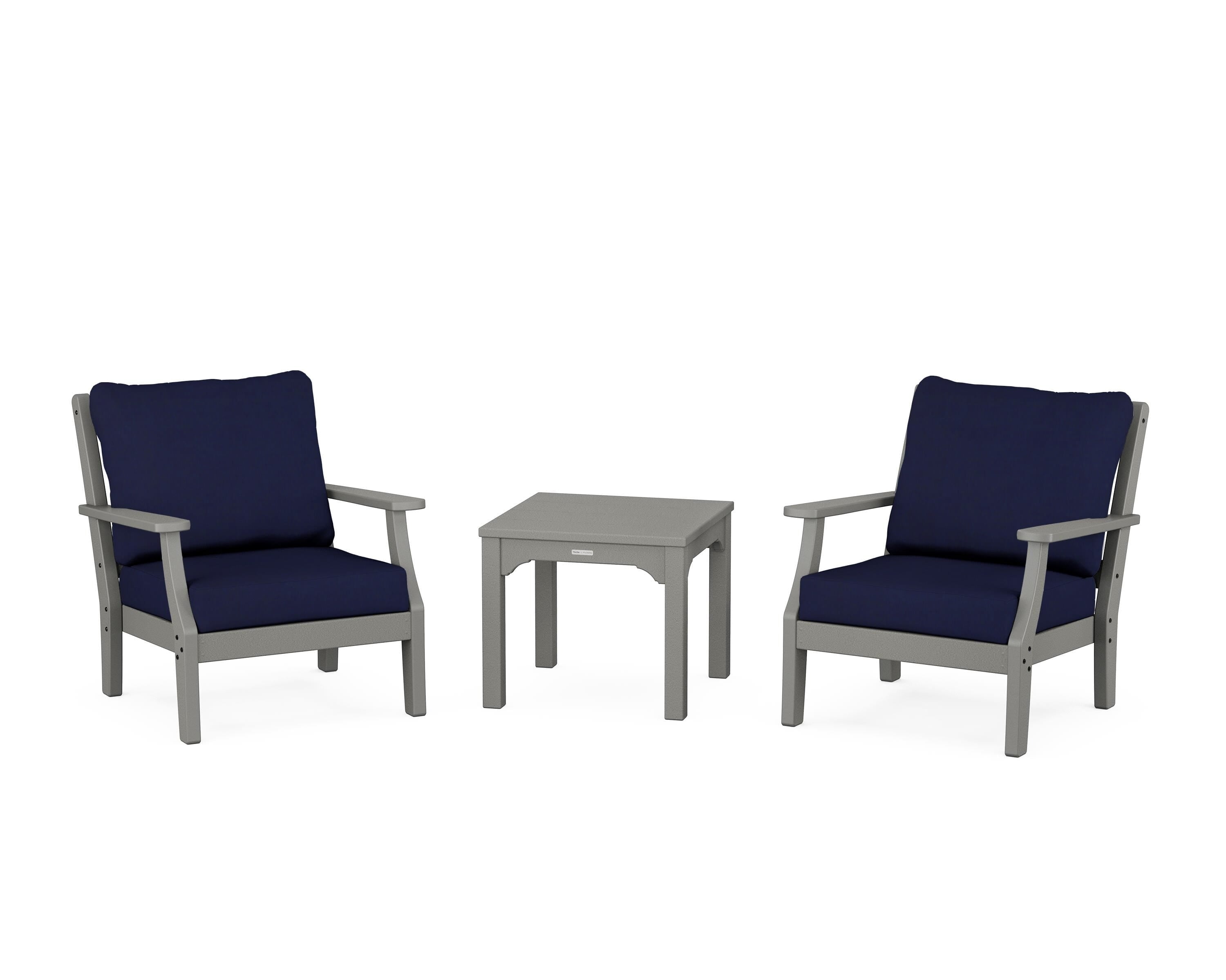 Martha Stewart by POLYWOOD® Chinoiserie 3-Piece Deep Seating Set in Slate Grey / Navy