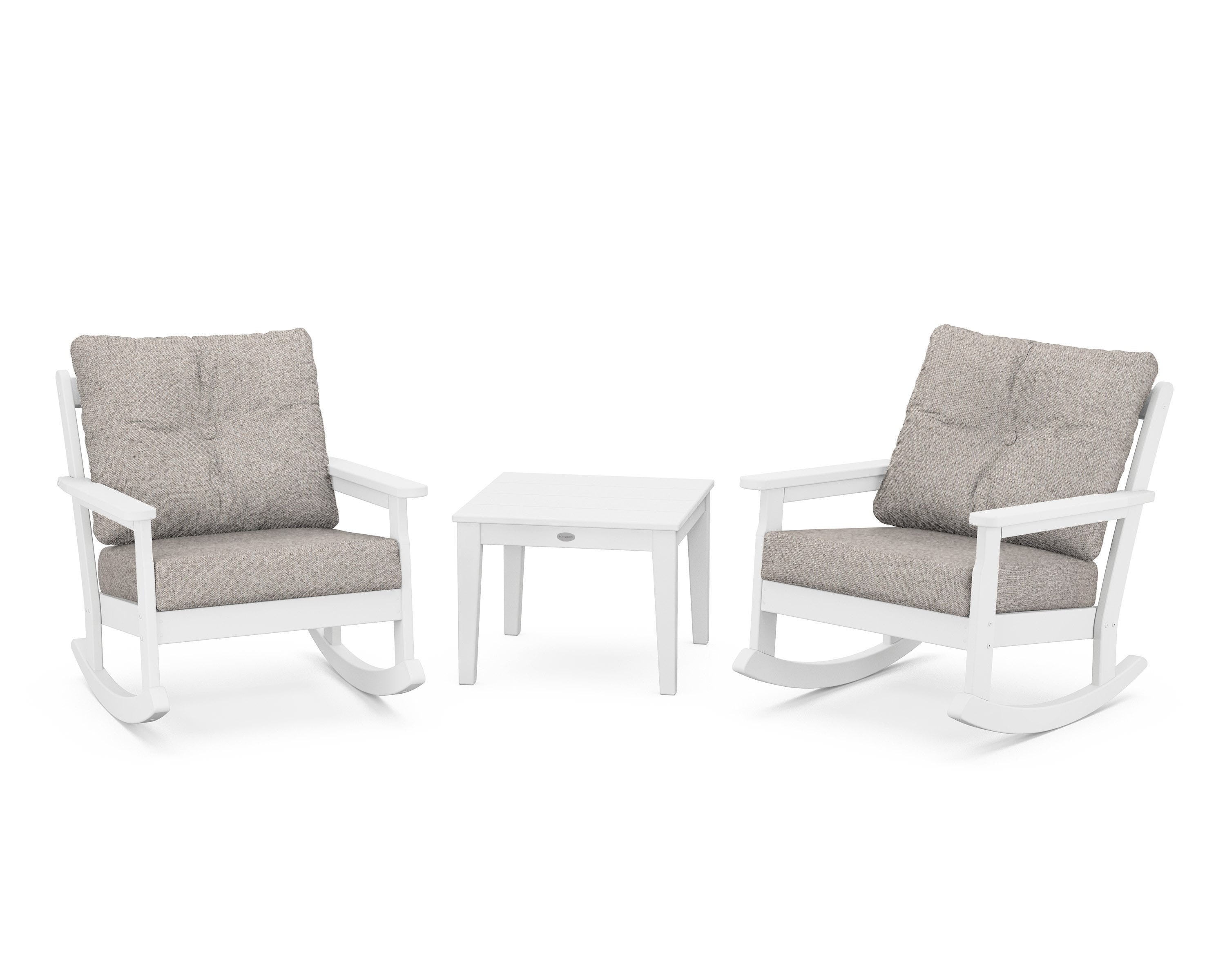 POLYWOOD® Vineyard 3-Piece Deep Seating Rocker Set in White / Weathered Tweed