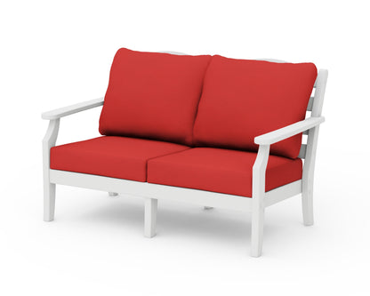 Draper James™ by  POLYWOOD® Savannah Deep Seating Loveseat in White / Crimson Linen