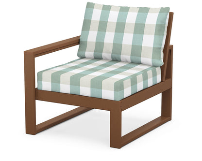 POLYWOOD® EDGE Modular Left Arm Chair in Teak / Buffalo Plaid Glacier Spa