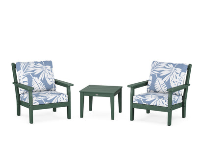 POLYWOOD® Chippendale 3-Piece Deep Seating Set in Green / Leaf Sky Blue