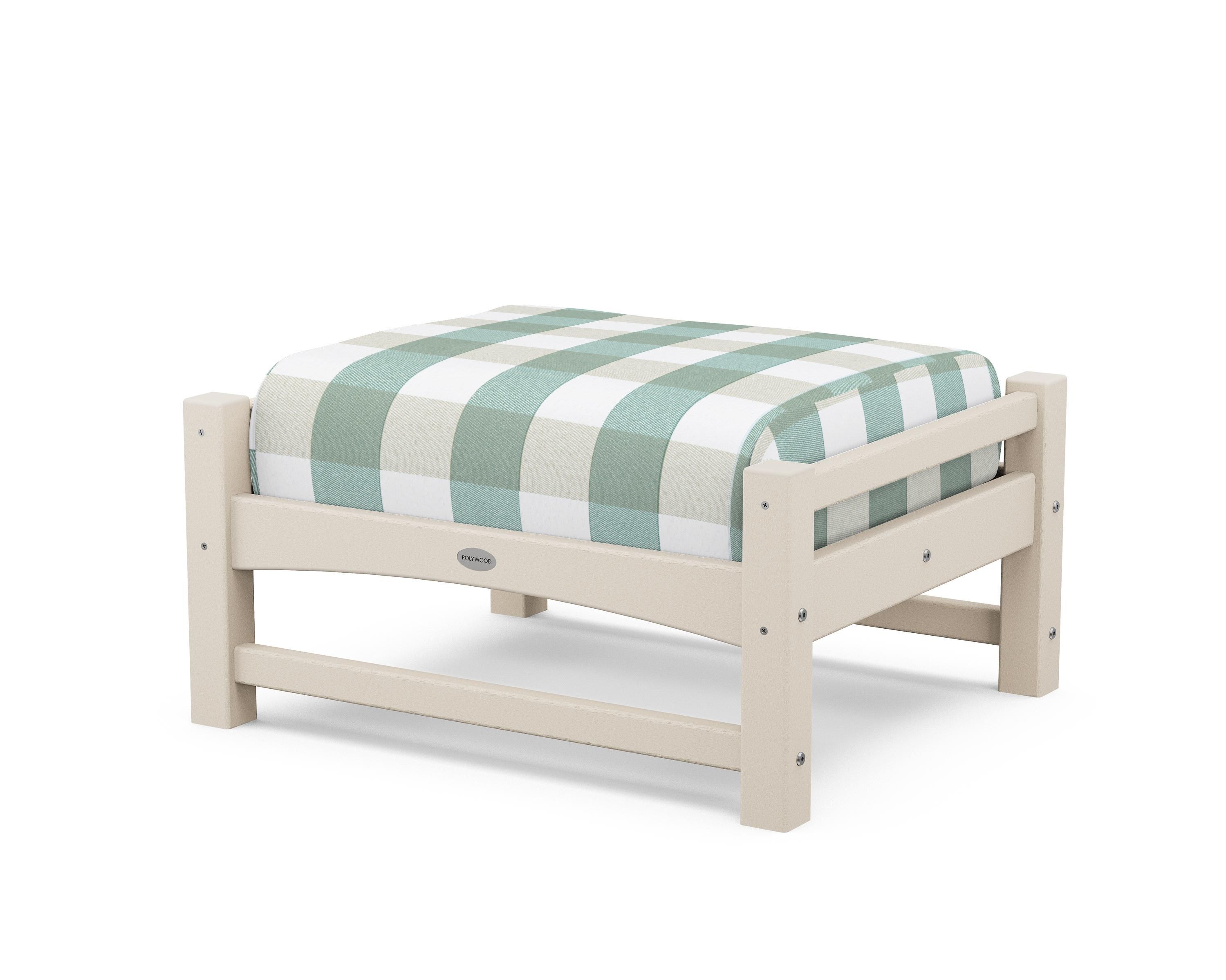 POLYWOOD® Club Ottoman in Sand / Buffalo Plaid Glacier Spa