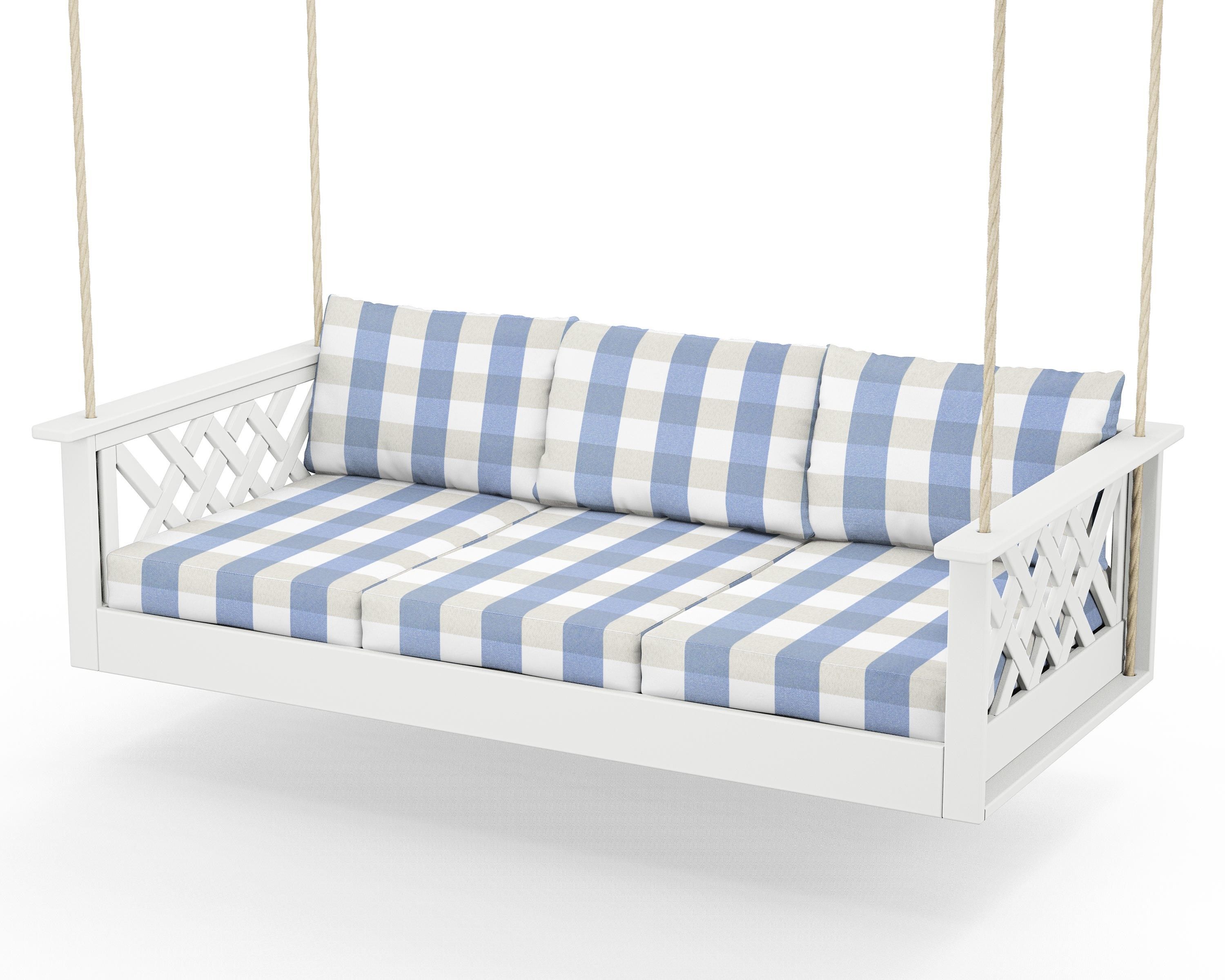 Country Living Wovendale Daybed Swing in White / Buffalo Plaid Sky Blue