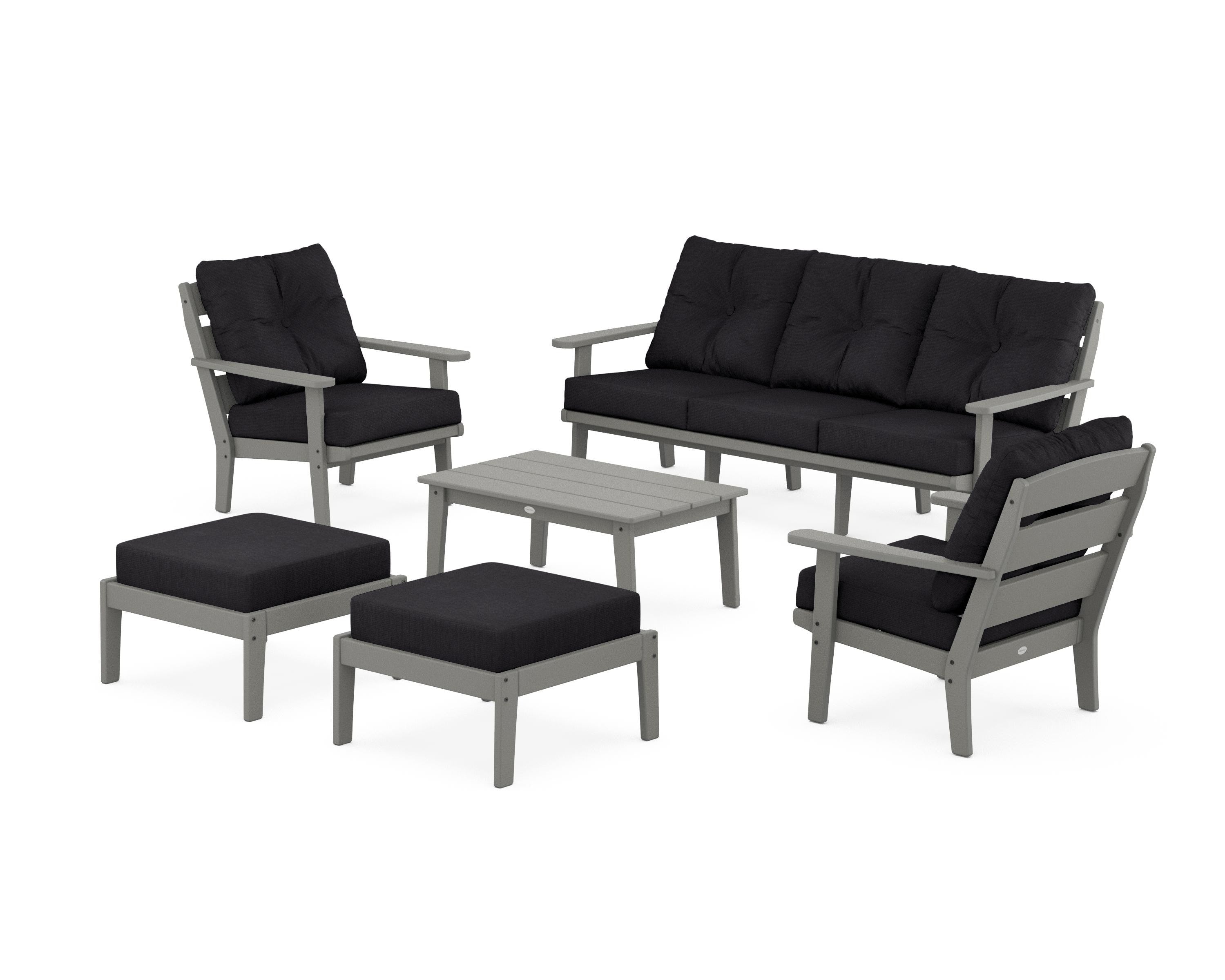 POLYWOOD® Lakeside 6-Piece Lounge Sofa Set in Slate Grey / Midnight Linen