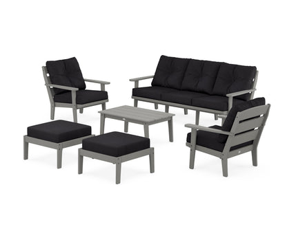 POLYWOOD® Lakeside 6-Piece Lounge Sofa Set in Slate Grey / Midnight Linen