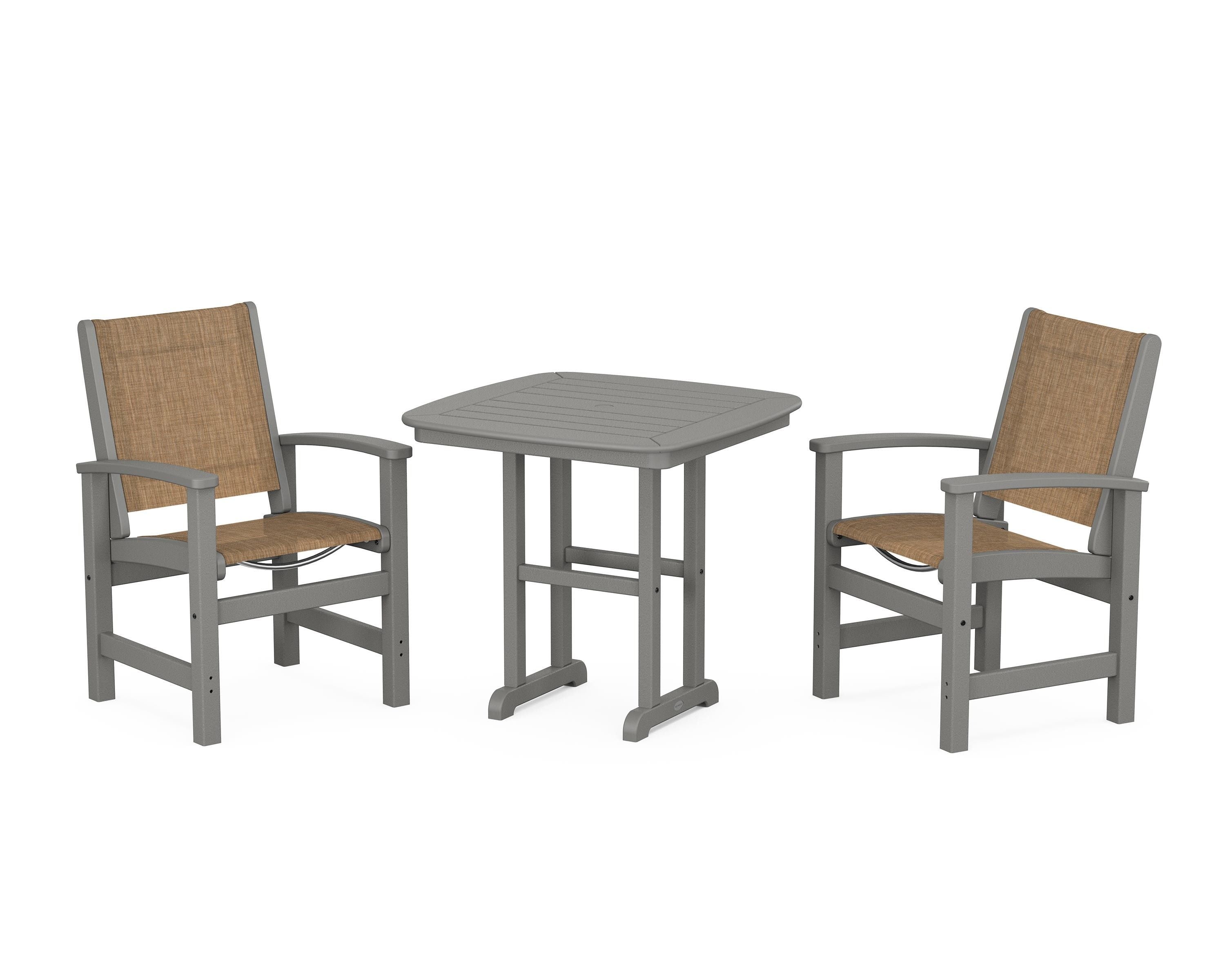 POLYWOOD® Coastal 3-Piece Dining Set in Slate Grey / Burlap Sling