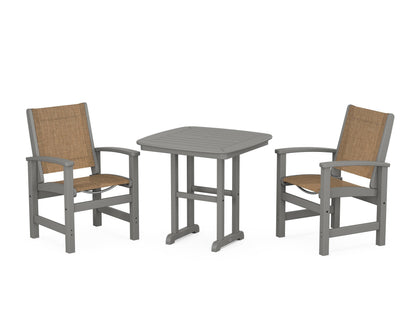 POLYWOOD® Coastal 3-Piece Dining Set in Slate Grey / Burlap Sling