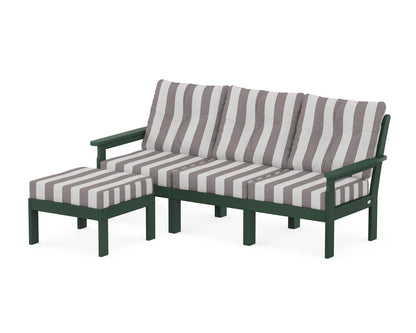 POLYWOOD® Vineyard 4-Piece Sectional with Ottoman in Green / Cabana Stripe Grey Mist
