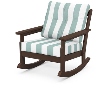 POLYWOOD® Vineyard Deep Seating Rocking Chair in Mahogany / Cabana Stripe Glacier Spa