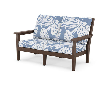 POLYWOOD® Chippendale Deep Seating Loveseat in Mahogany / Leaf Sky Blue