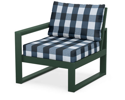 POLYWOOD® EDGE Modular Left Arm Chair in Green / Buffalo Plaid Marine Indigo