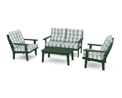 POLYWOOD® Lakeside 4-Piece Deep Seating Set in Green / Buffalo Plaid Glacier Spa