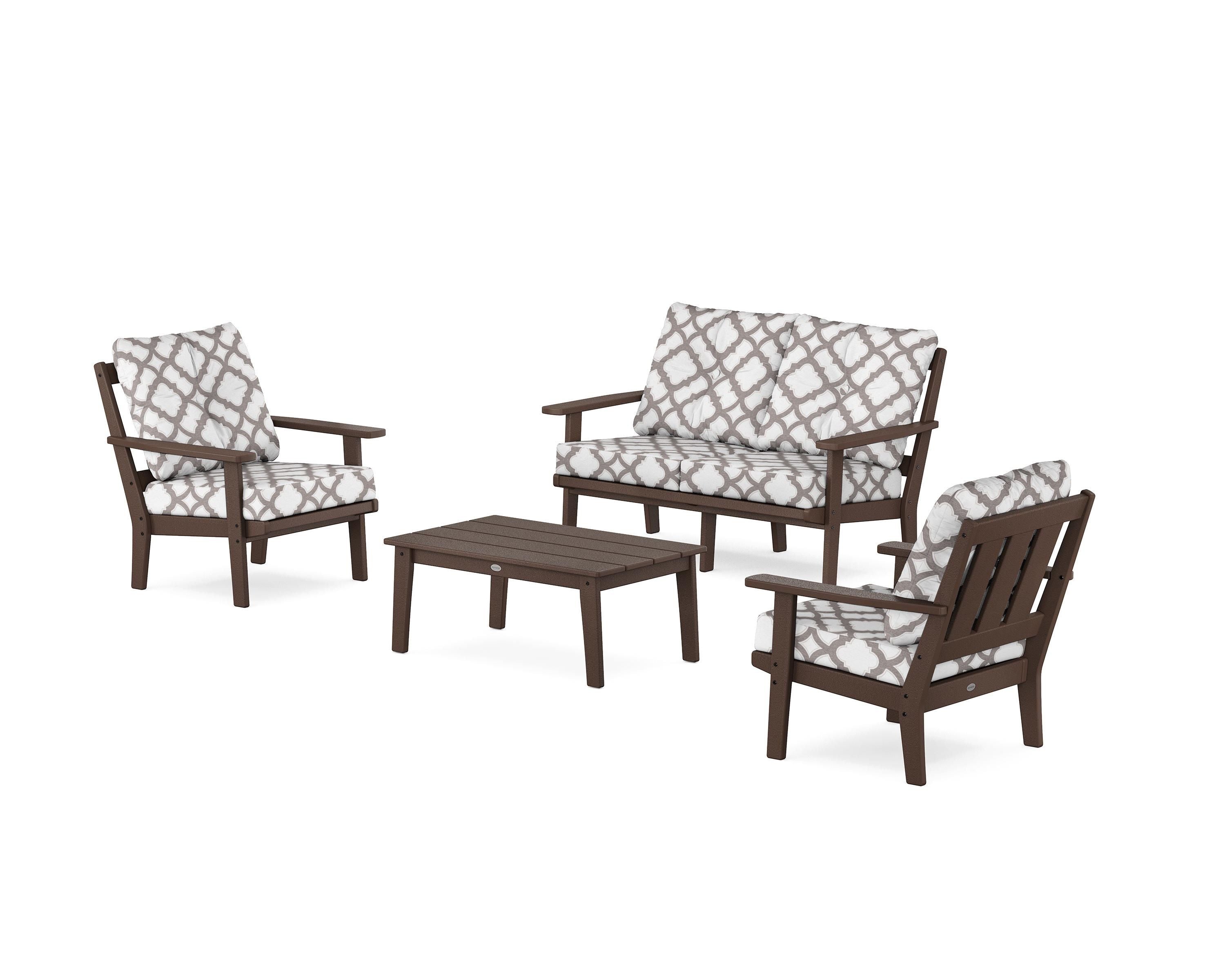 POLYWOOD® Oxford 4-Piece Deep Seating Set with Loveseat in Mahogany / Trellis Grey Mist