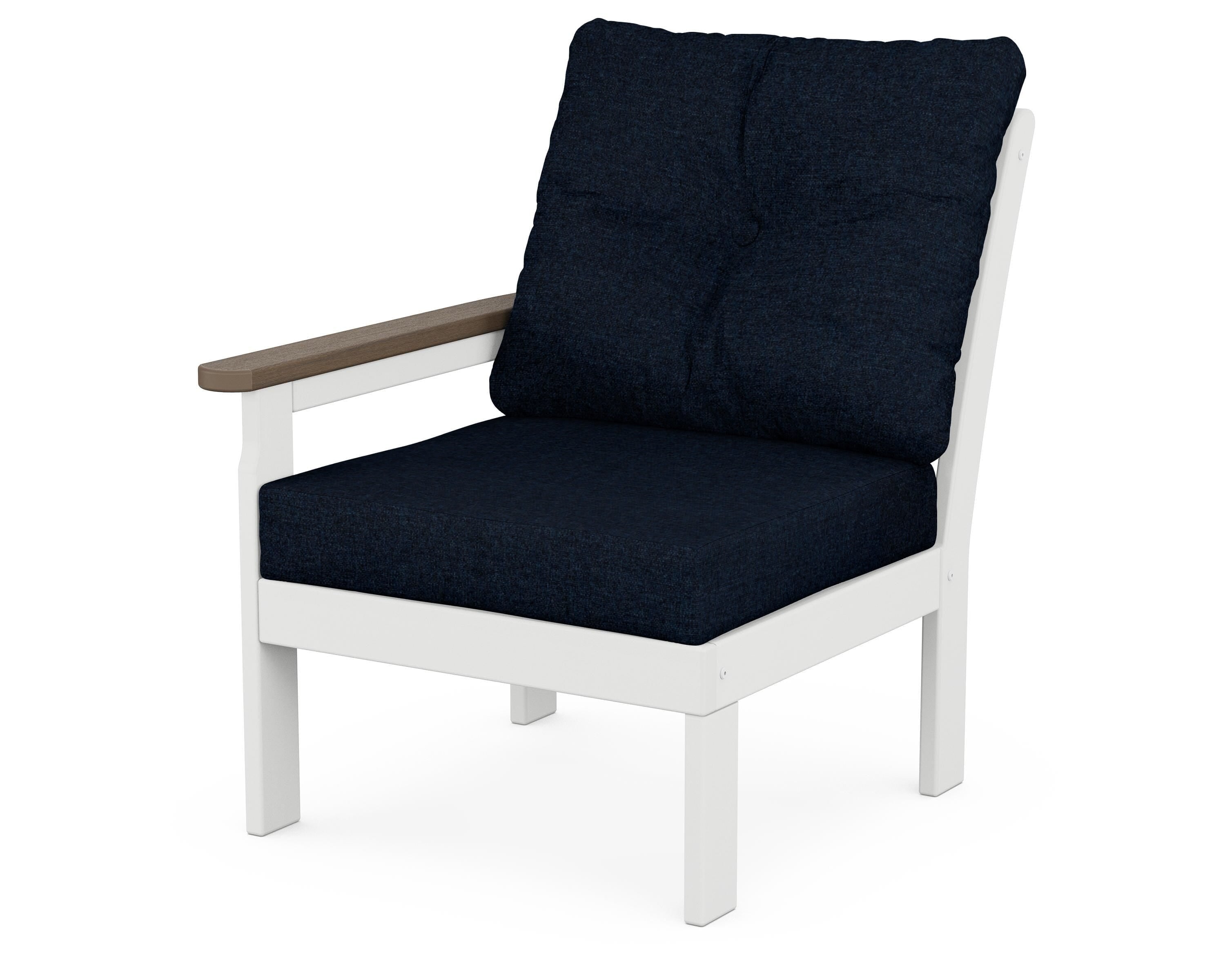 POLYWOOD® Vineyard Modular Left Arm Chair in White / Kona / Marine Indigo