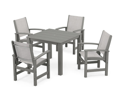 POLYWOOD® Coastal 5-Piece Parsons Dining Set in Black / Dupioni Sea Mist Sling