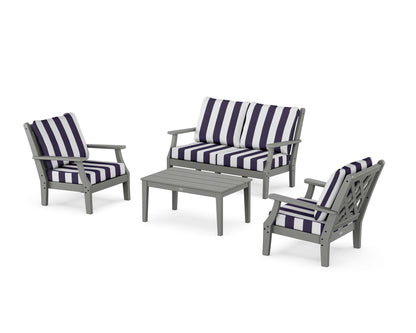 Country Living Wovendale 4-Piece Deep Seating Set with Loveseat in Slate Grey / Cabana Stripe Navy