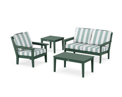 Country Living Wovendale 4-Piece Deep Seating Set in Green / Cabana Stripe Glacier Spa
