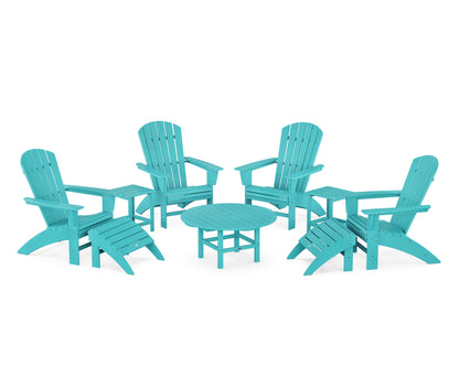 POLYWOOD® Nautical Curveback Adirondack Chair 9-Piece Conversation Set in Aruba