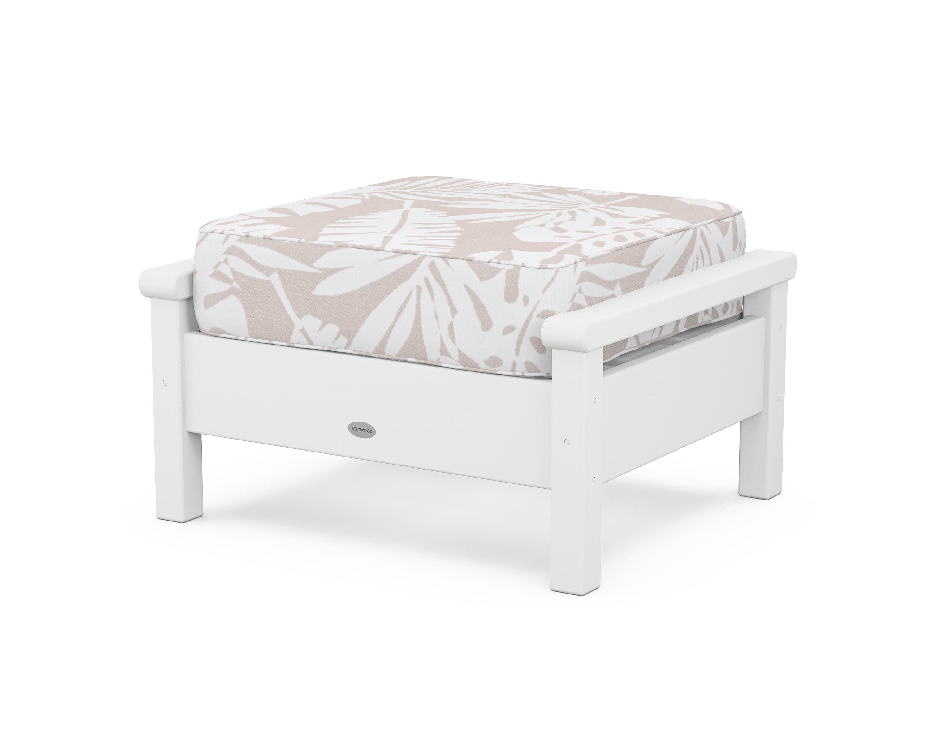 POLYWOOD® Harbour Deep Seating Ottoman in White / Leaf Dune Burlap