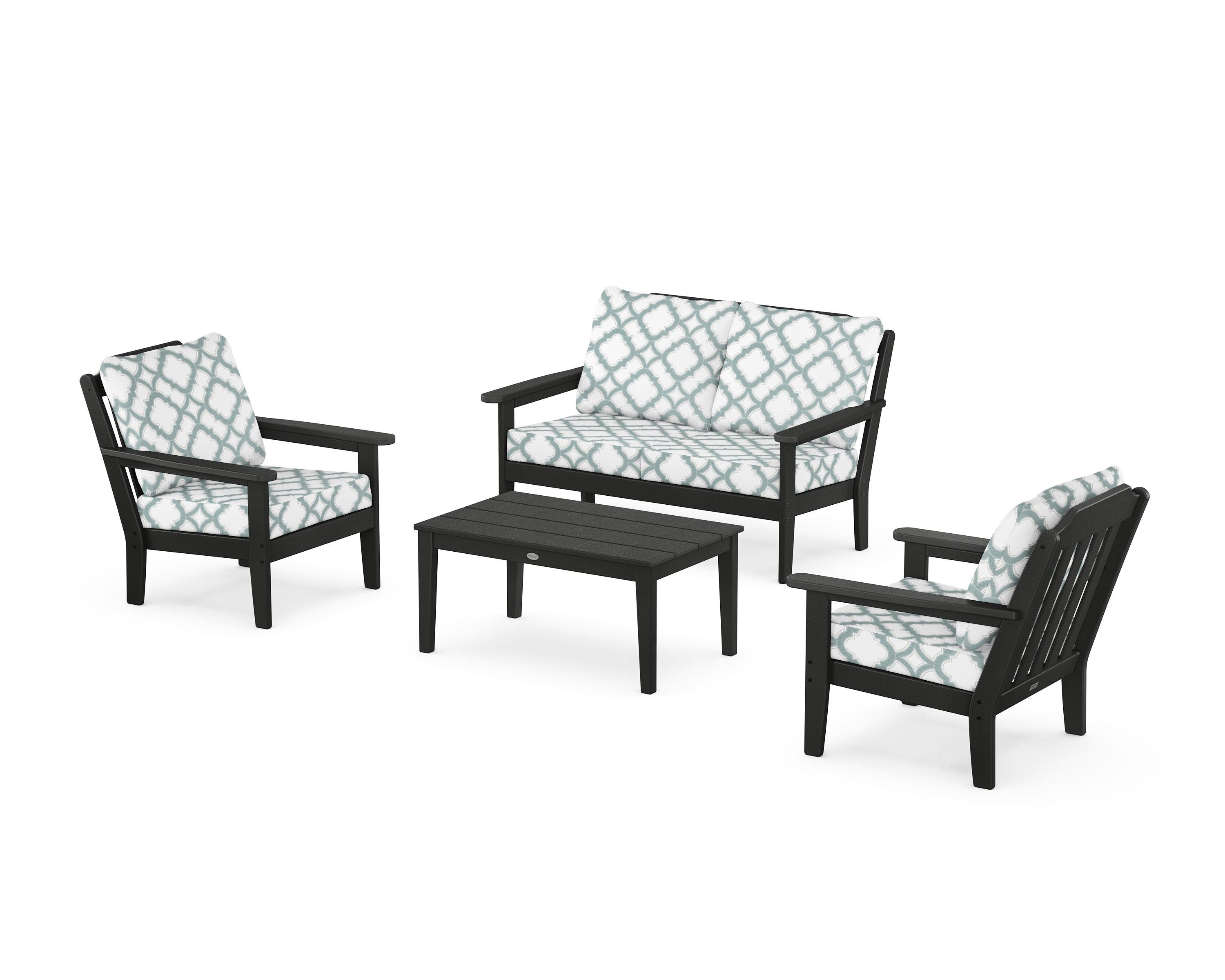 Country Living Cottage 4-Piece Deep Seating Set with Loveseat in Black / Trellis Glacier Spa