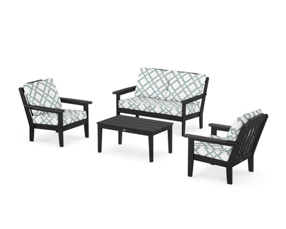Country Living Cottage 4-Piece Deep Seating Set with Loveseat in Black / Trellis Glacier Spa