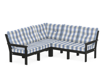POLYWOOD® Vineyard 5-Piece Sectional in Black / Buffalo Plaid Sky Blue