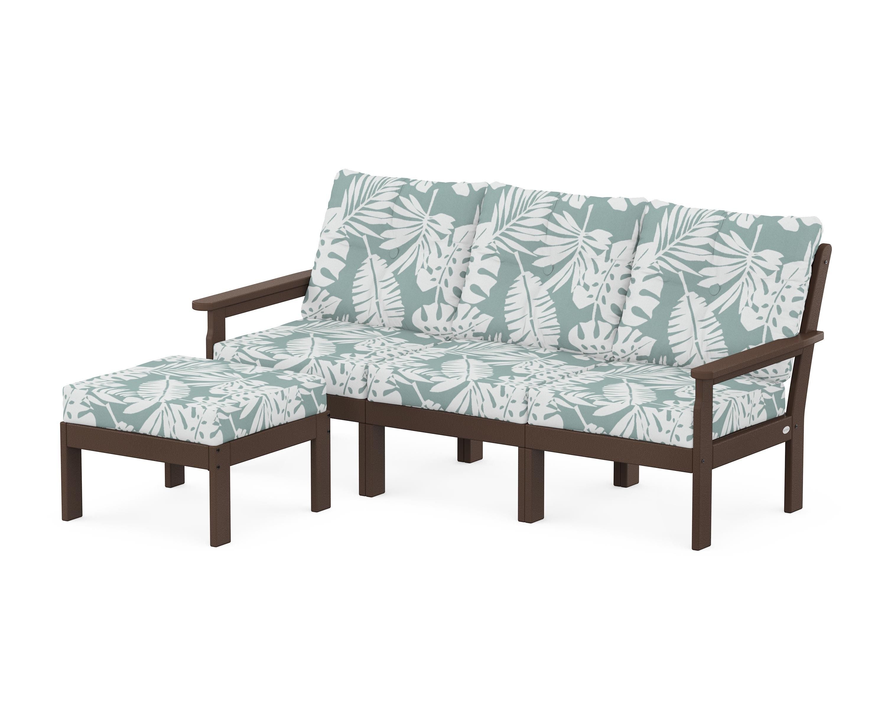 POLYWOOD® Vineyard 4-Piece Sectional with Ottoman in Mahogany / Leaf Glacier Spa