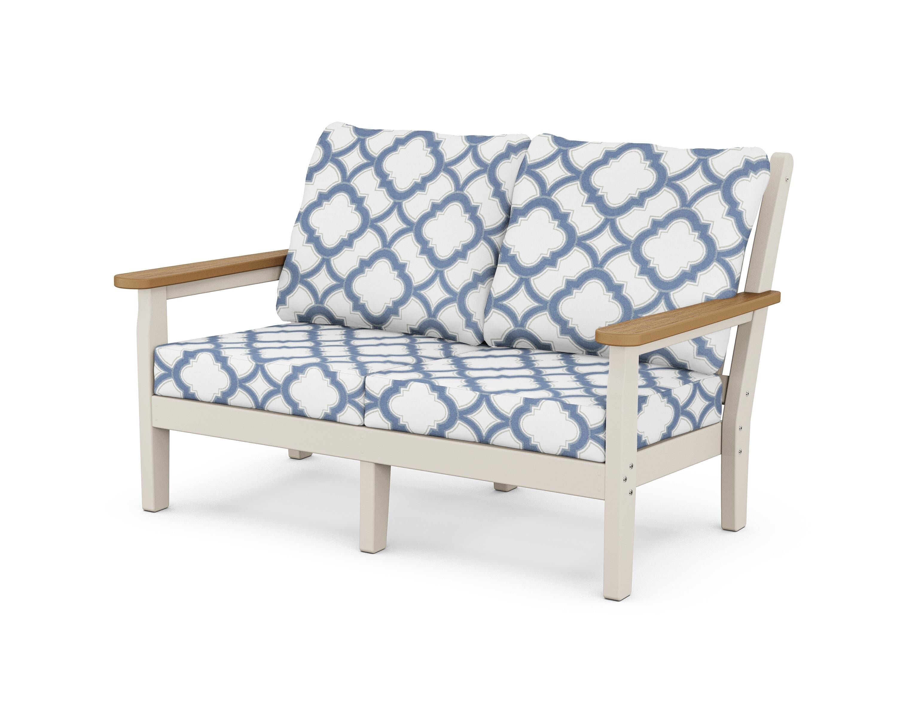 POLYWOOD® Chippendale Deep Seating Loveseat in Sand / Natural / Trellis Sky Blue