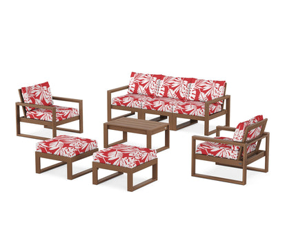 POLYWOOD® EDGE Sectional 8-Piece Lounge Sofa Set in Teak / Leaf Crimson