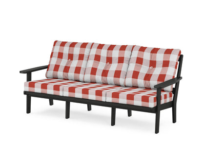 POLYWOOD® Oxford Deep Seating Sofa in Black / Buffalo Plaid Crimson