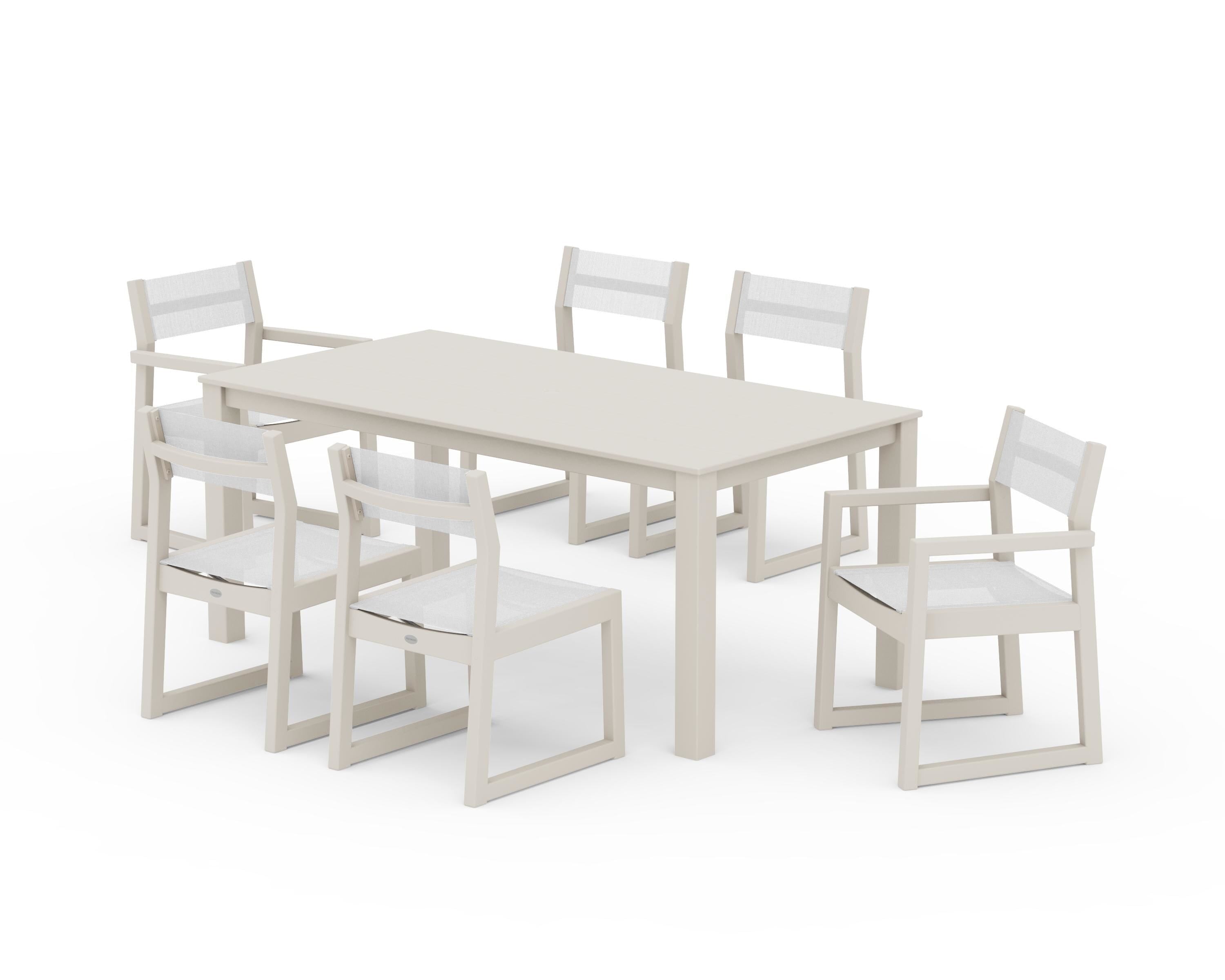 POLYWOOD® EDGE Sling 7-Piece Parsons Dining Set in Sand / White Sling