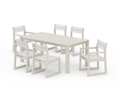 POLYWOOD® EDGE Sling 7-Piece Parsons Dining Set in Sand / White Sling