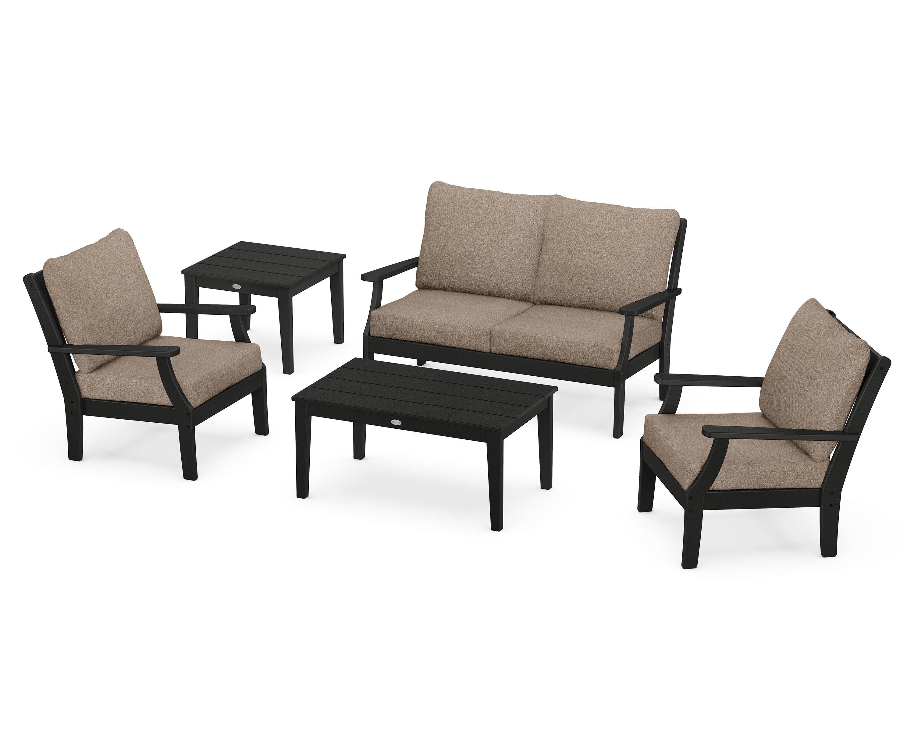 POLYWOOD® Braxton 5-Piece Deep Seating Set in Black / Spiced Burlap