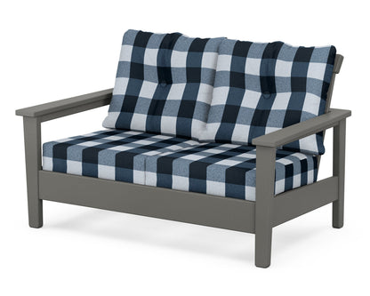 POLYWOOD® Prescott Deep Seating Loveseat in Slate Grey / Buffalo Plaid Marine Indigo
