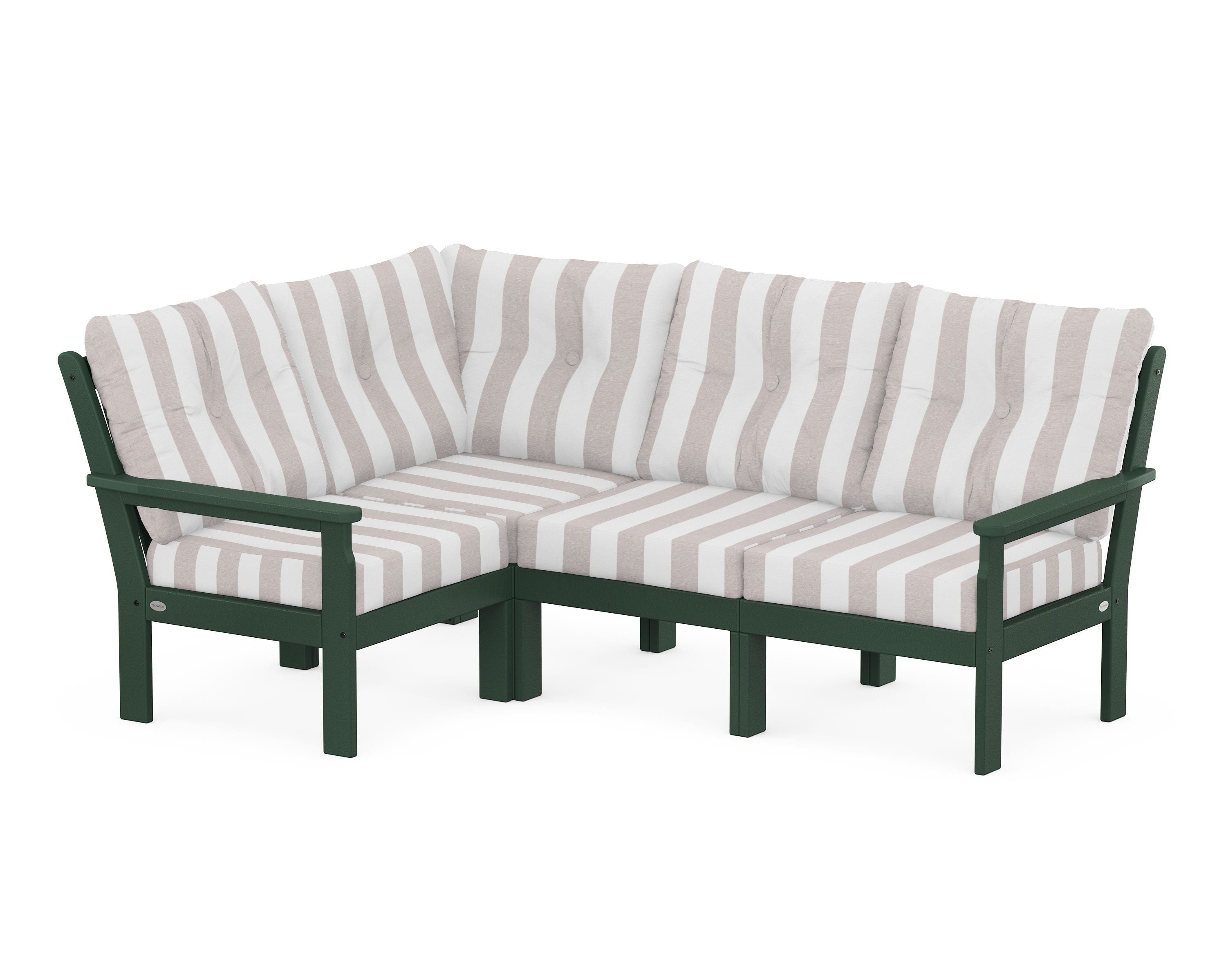 POLYWOOD® Vineyard 4-Piece Sectional in Green / Cabana Stripe Dune Burlap