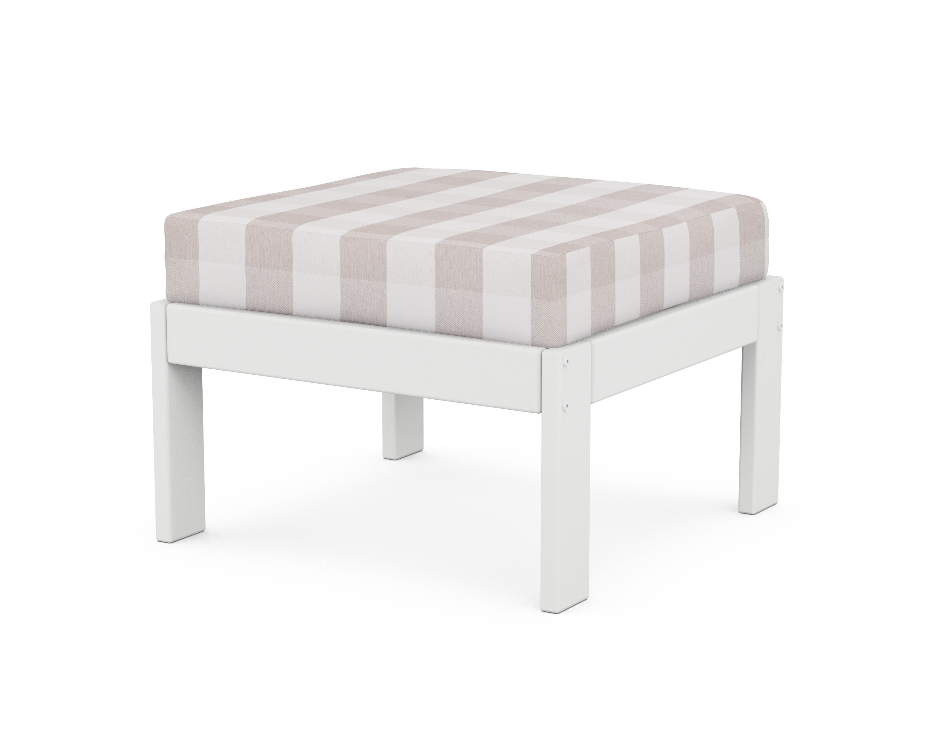 POLYWOOD® Vineyard Modular Ottoman in White / Buffalo Plaid Dune Burlap