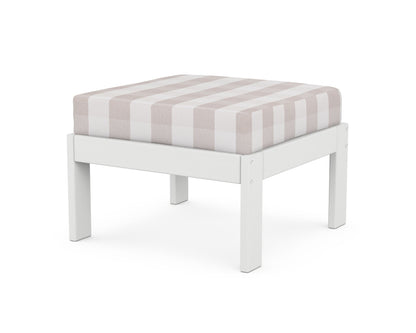POLYWOOD® Vineyard Modular Ottoman in White / Buffalo Plaid Dune Burlap