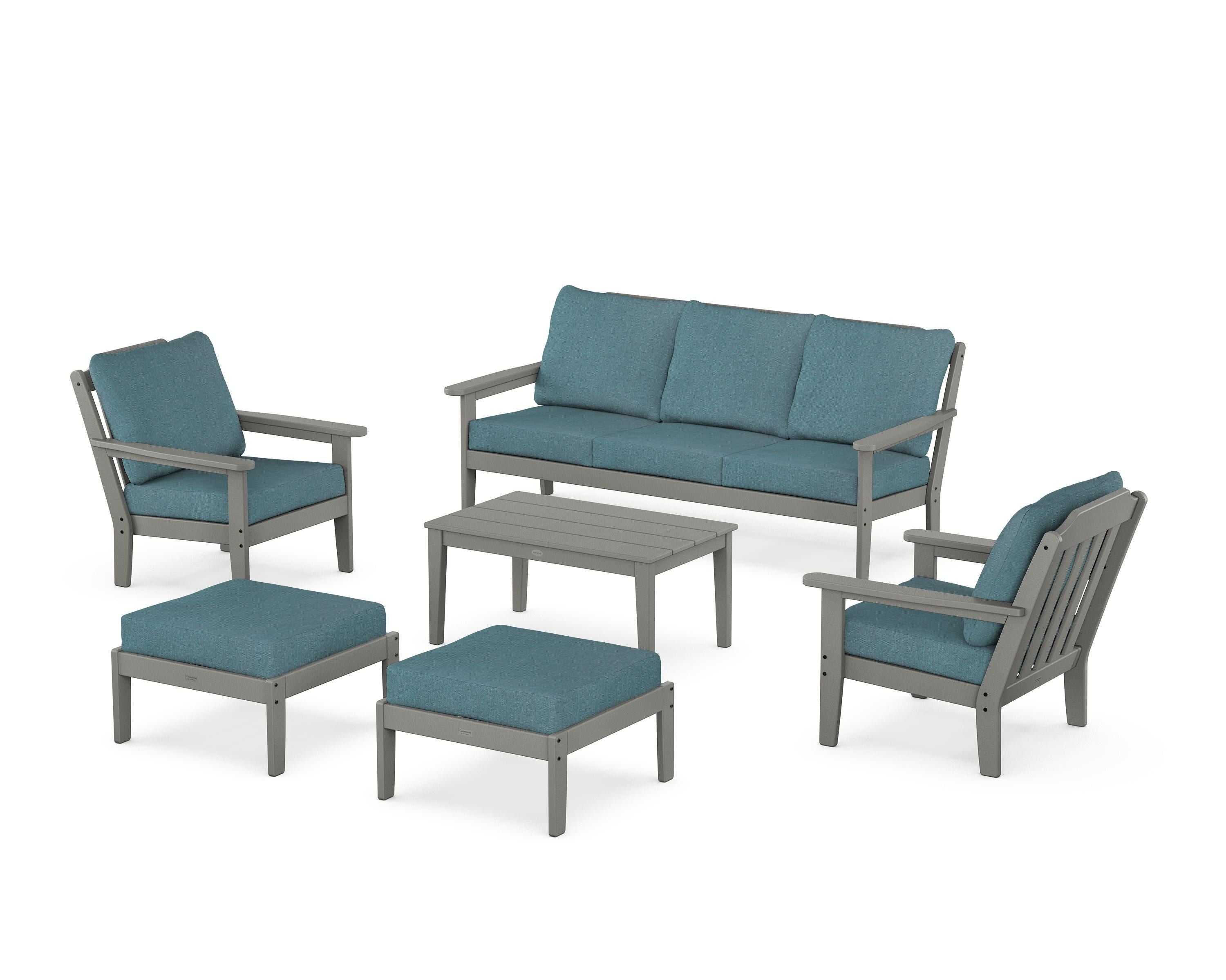 Country Living Cottage 6-Piece Lounge Sofa Set in Slate Grey / Ocean Teal