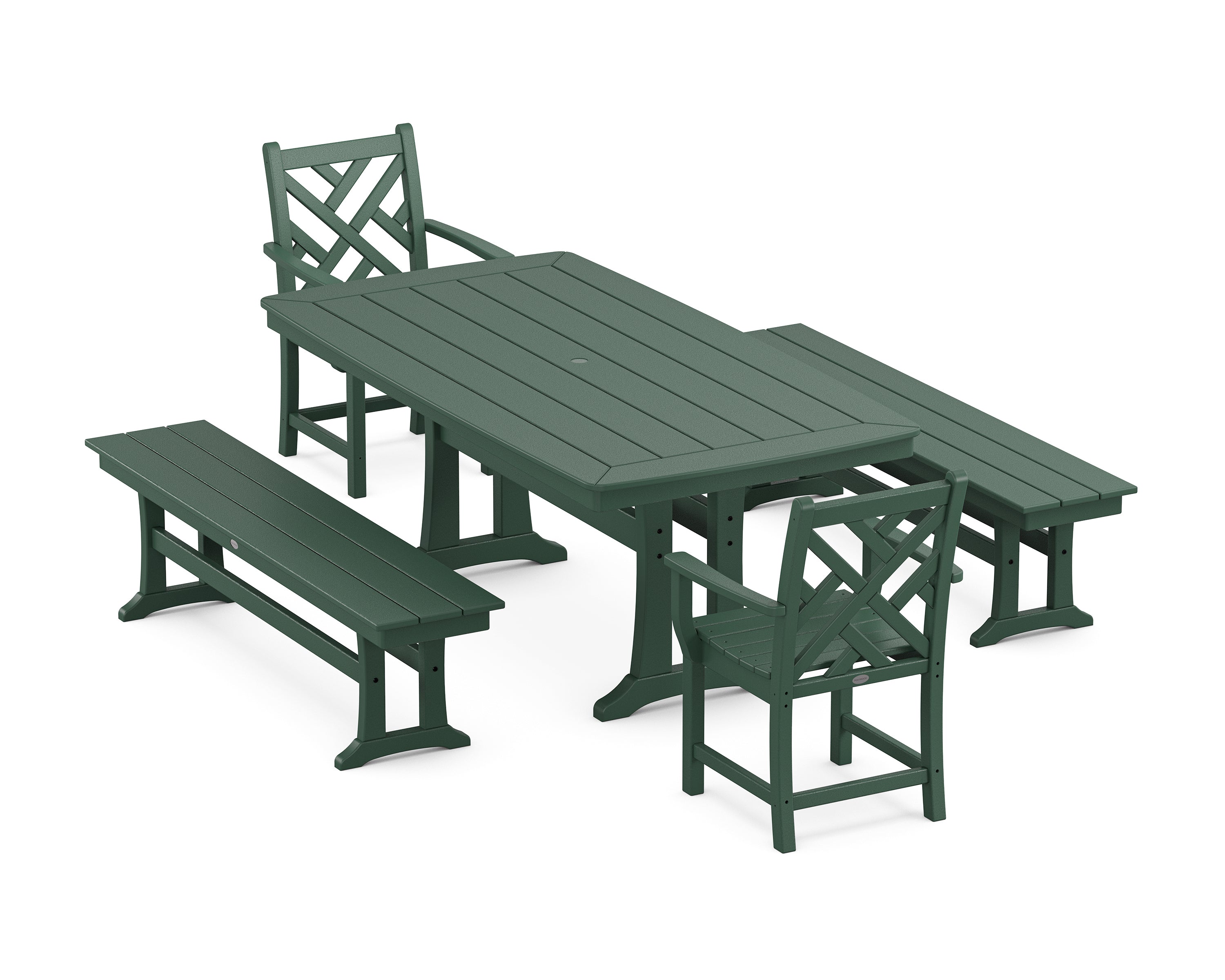 POLYWOOD® Chippendale 5-Piece Dining Set with Trestle Legs in Green
