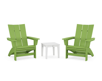 POLYWOOD® 3-Piece Modern Grand Adirondack Set in Lime / White
