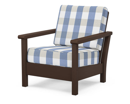 POLYWOOD® Harbour Deep Seating Chair in Mahogany / Buffalo Plaid Sky Blue
