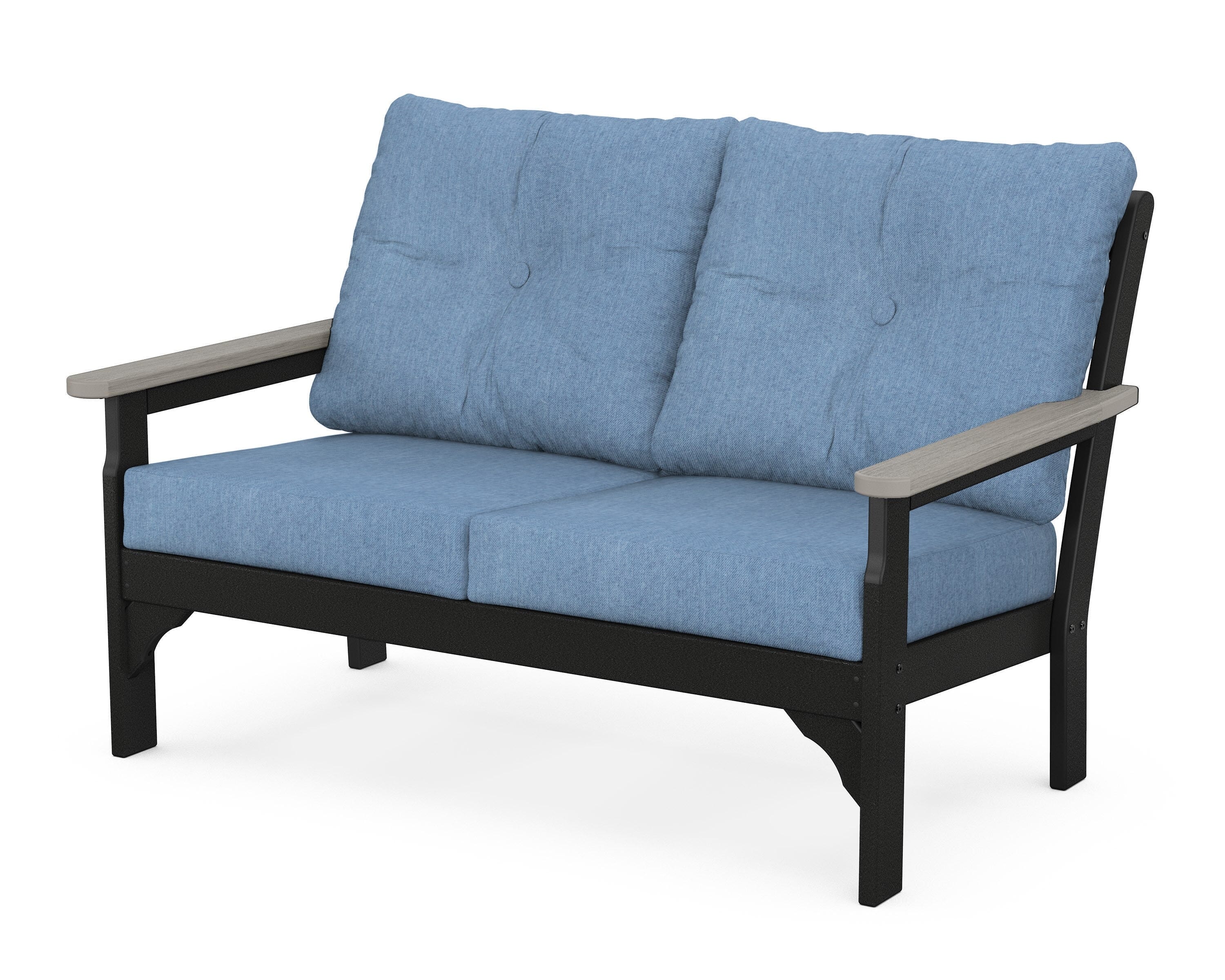 POLYWOOD® Vineyard Deep Seating Loveseat in Black / Driftwood / Sky Blue