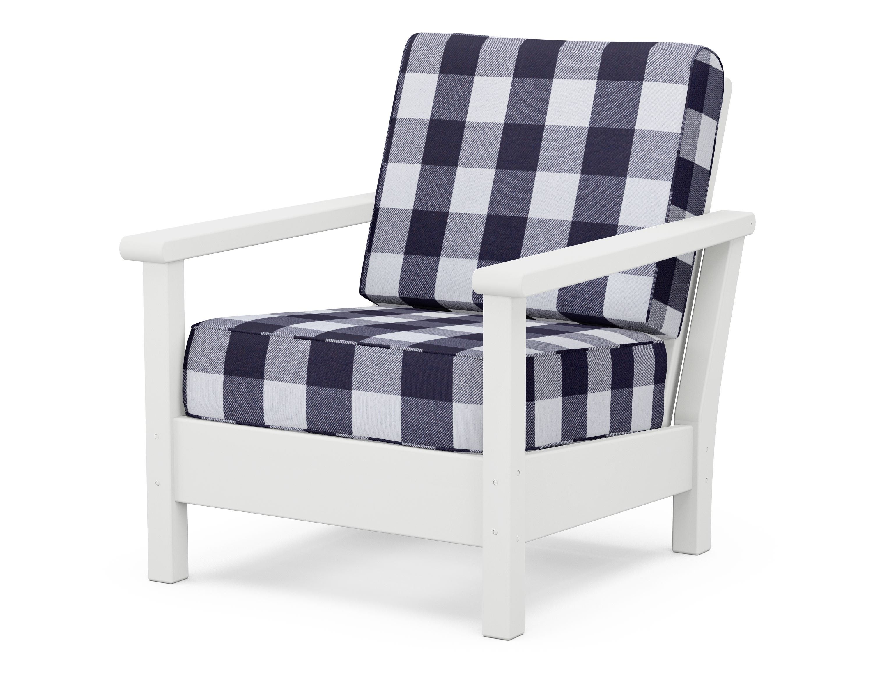 POLYWOOD® Harbour Deep Seating Chair in White / Buffalo Plaid Navy
