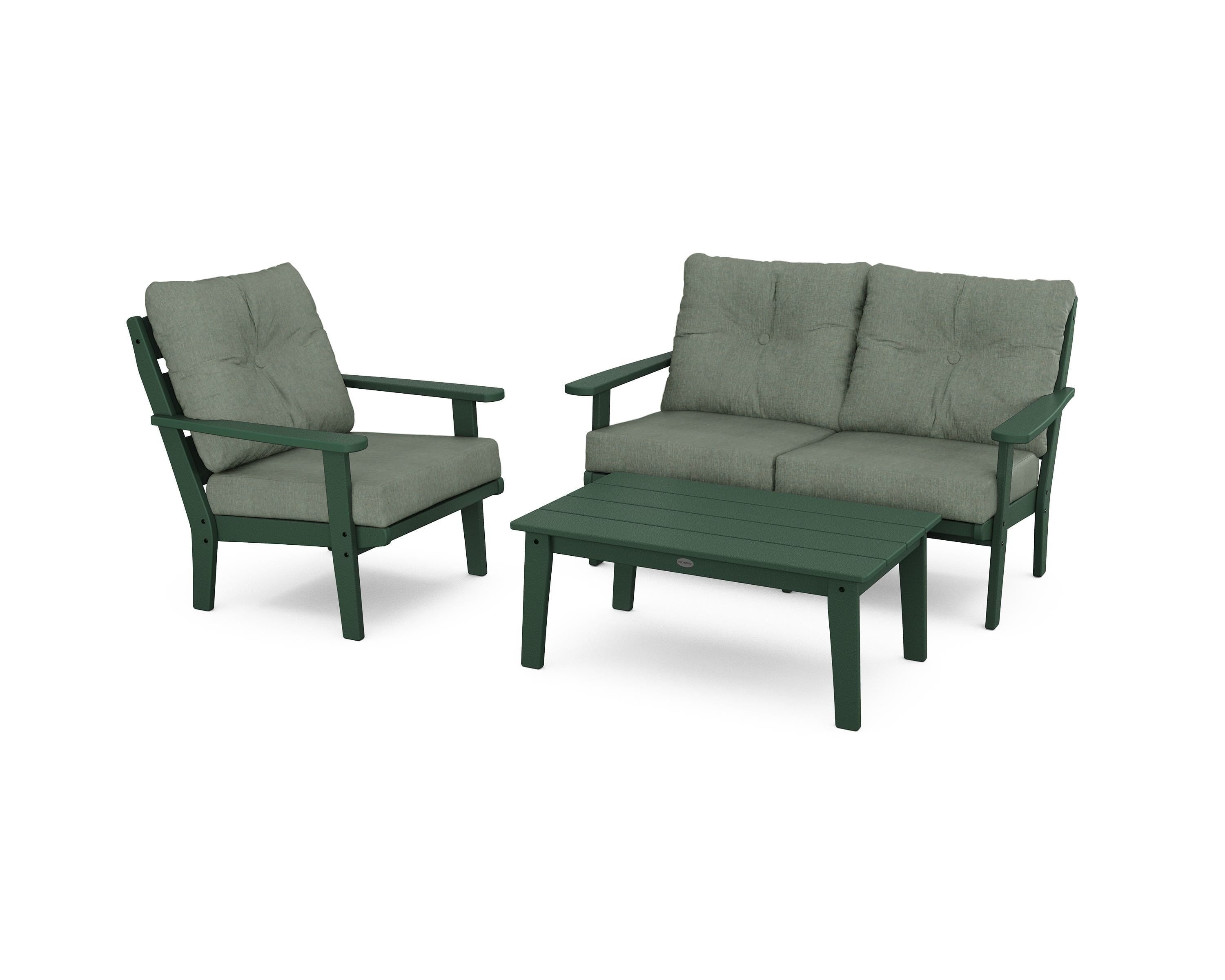 POLYWOOD® Lakeside 3-Piece Deep Seating Set in Green / Cast Sage