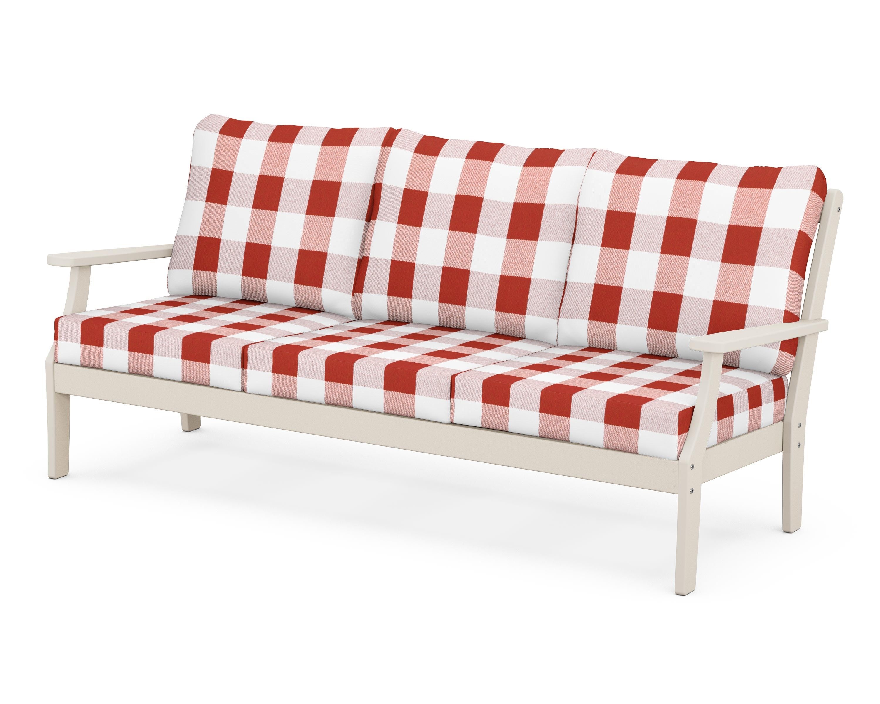 POLYWOOD® Braxton Deep Seating Sofa in Sand / Buffalo Plaid Crimson