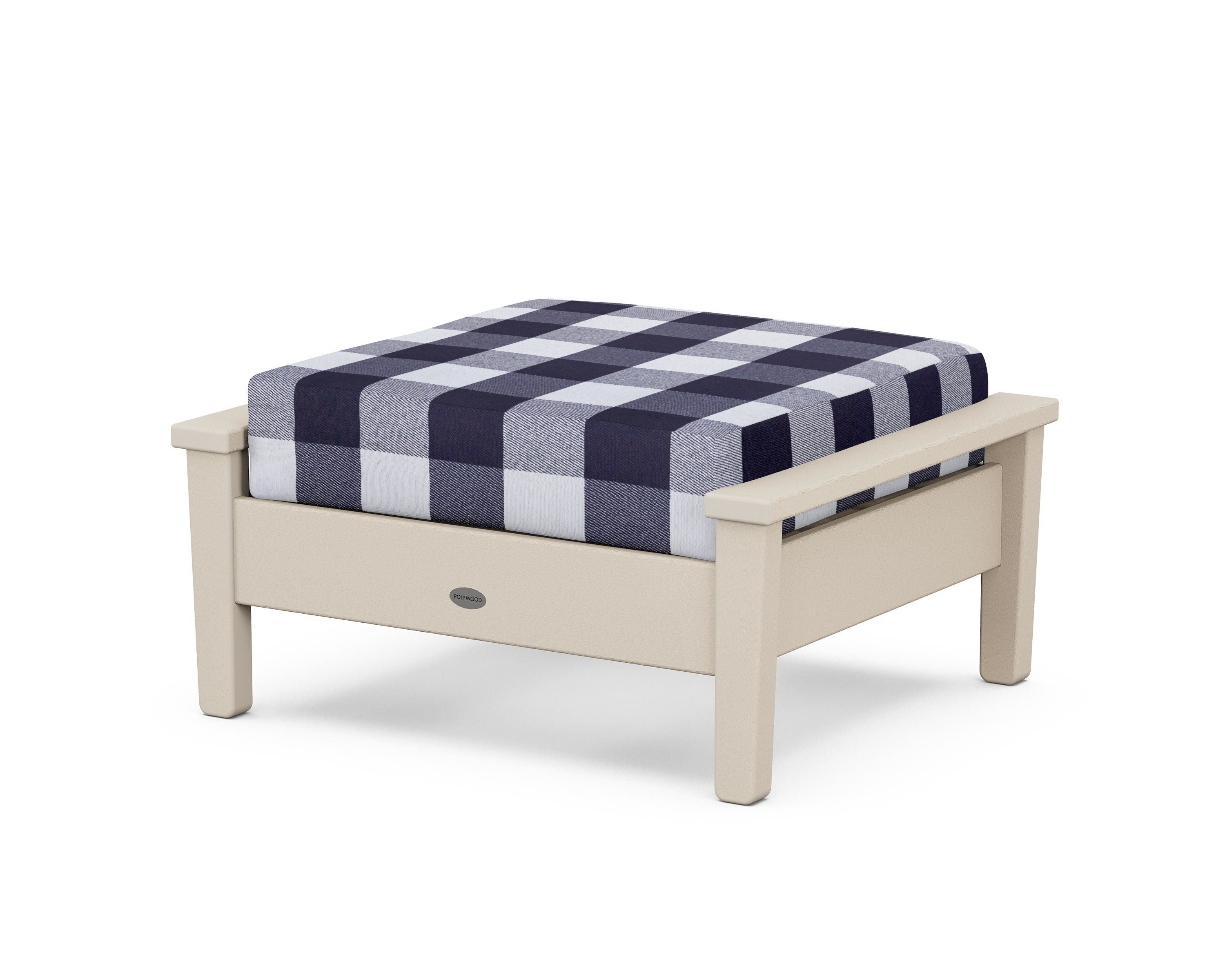 POLYWOOD® Prescott Deep Seating Ottoman in Sand / Buffalo Plaid Navy